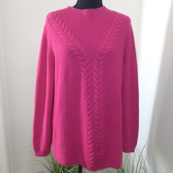 Talbots Sweaters - TALBOTS Women's XL Pink Cable Knit Long Sleeve Sweater